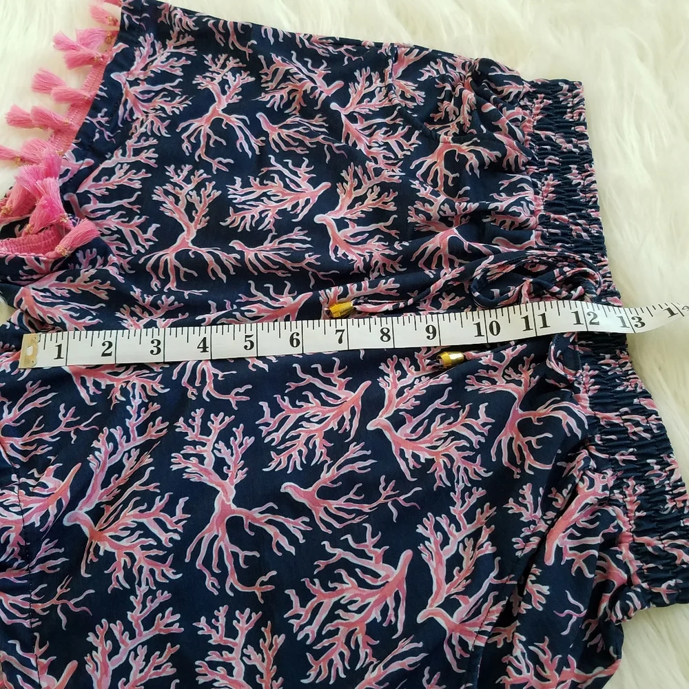 Simply Southern Coral Print Pull-On tassel shorts